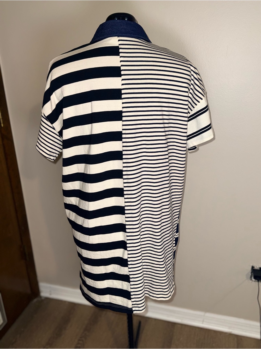 Sky to Moon dark navy Stripe Half Placket Polo T-Shirt Dress size Small - Picture 9 of 12